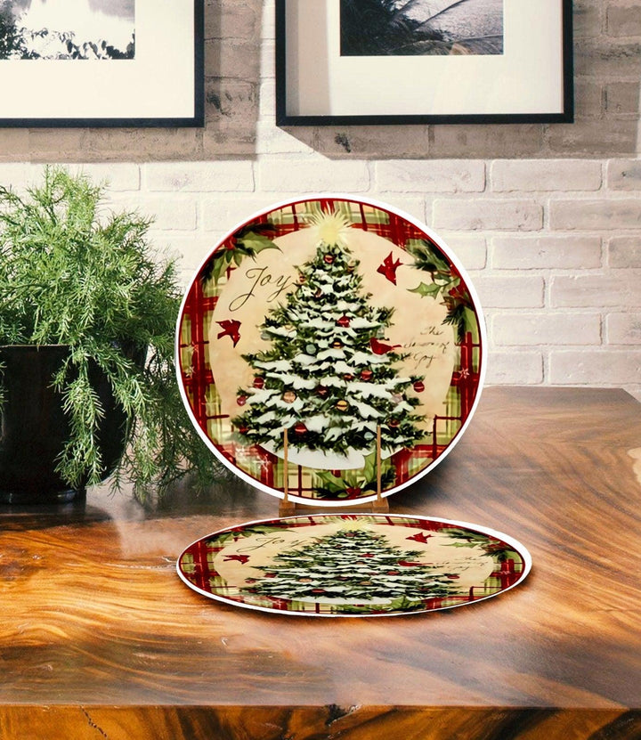 Set of 2 Christmas Placemat|Xmas Tree and Deer Table Decor|Winter Supla Table Mat|Pine Tree and Red Berries Round Dining Underplate, Coaster