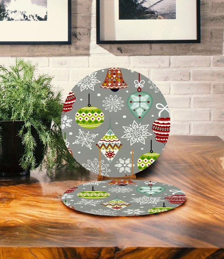 Set of 2 Christmas Placemat|Xmas Ornaments Table Decor|Winter Supla Table Mat|Berries American Service Round Dining Underplate, Coasters