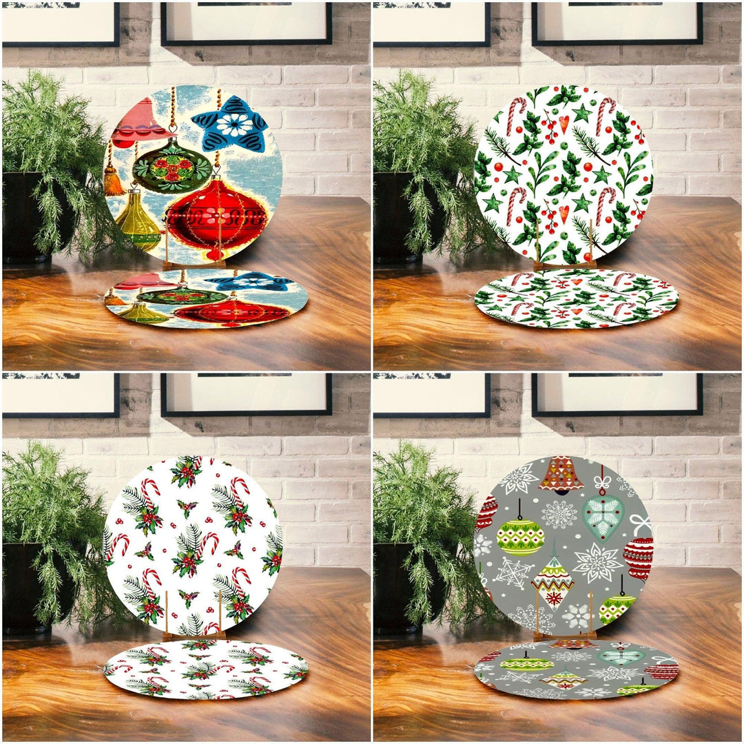 Set of 2 Christmas Placemat|Xmas Ornaments Table Decor|Winter Supla Table Mat|Berries American Service Round Dining Underplate, Coasters