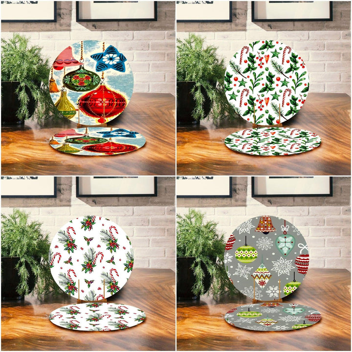 Set of 2 Christmas Placemat|Xmas Ornaments Table Decor|Winter Supla Table Mat|Berries American Service Round Dining Underplate, Coasters