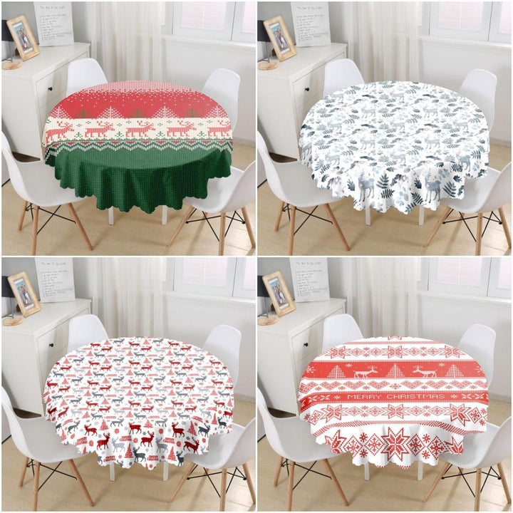 Christmas Tablecloth|Round Xmas Print Table Linen|Housewarming Xmas Deer Kitchen Decor|Xmas Design Tablecloth|Circle Design Xmas Table Top