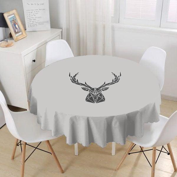 Christmas Tablecloth|Round Buckhorn Print Table Linen|Decorative Xmas Deer Kitchen Decor|Xmas Design Tablecloth|Circle Design Xmas Table Top