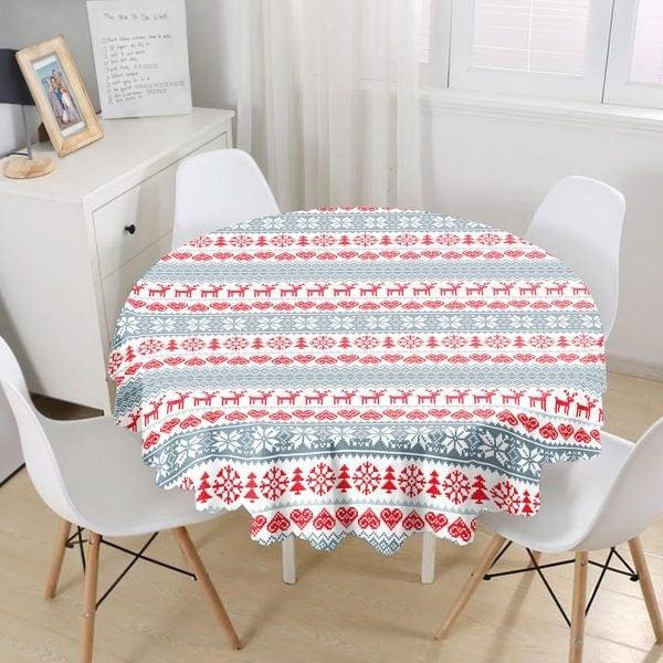 Christmas Tablecloth|Round Xmas Deer Table Linen|Housewarming Pine Cone Kitchen Decor|Winter Trend Tablecloth|Circle Pine Tree Table Top