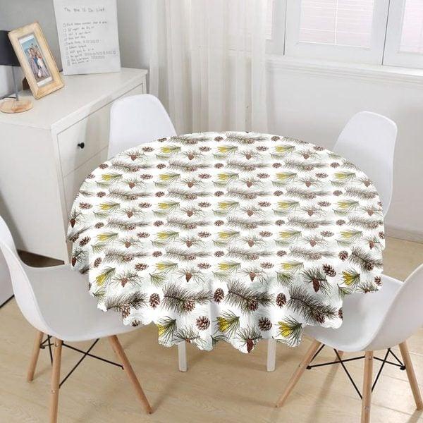 Christmas Tablecloth|Round Xmas Deer Table Linen|Housewarming Pine Cone Kitchen Decor|Winter Trend Tablecloth|Circle Pine Tree Table Top