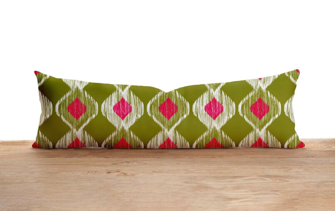 Long Lumbar Pillow Case|IKAT Design Bolster Pillow Cover|Southwestern Farmhouse Oversized Lumbar Pillow|Authentic Ethnic Print Long Decor