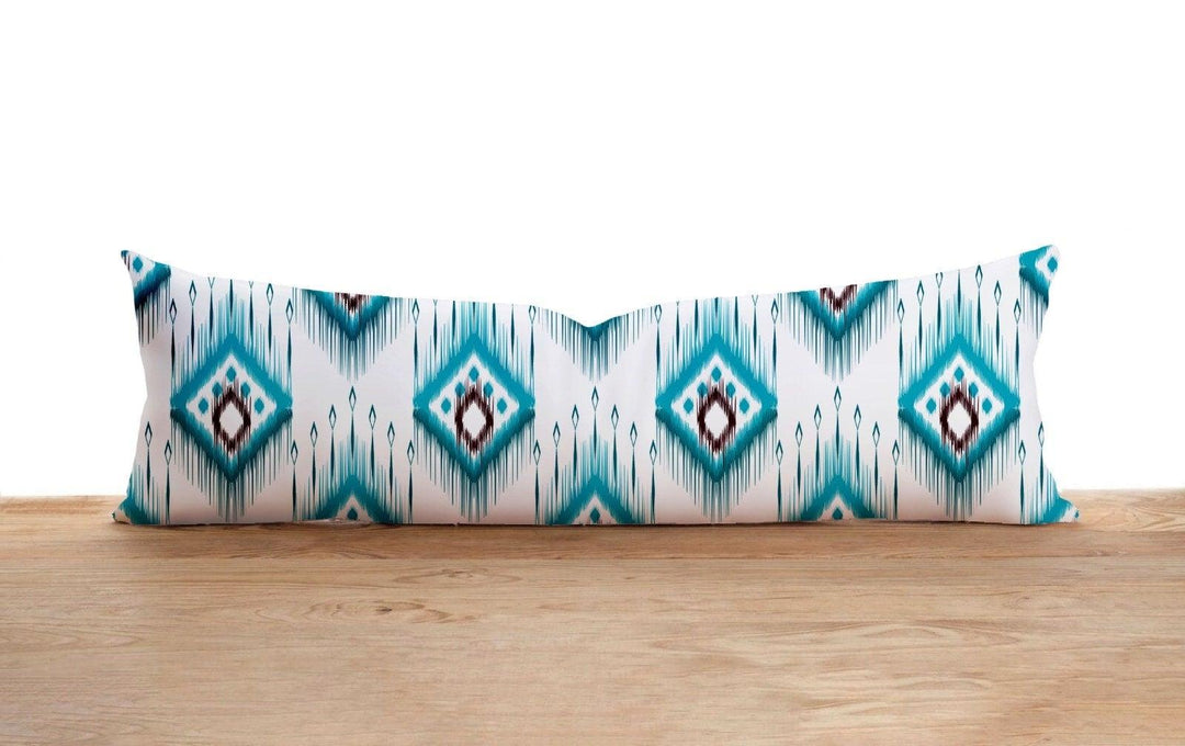 Long Lumbar Pillow Case|IKAT Design Bolster Pillow Cover|Southwestern Farmhouse Oversized Lumbar Pillow|Authentic Geometric Print Long Decor