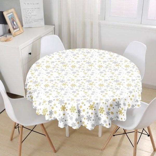 Snowflake Tablecloth|Winter Trend Round Table Linen|Housewarming Xmas Kitchen Decor|Geometric Tablecloth|Circle Design Xmas Tablecloth