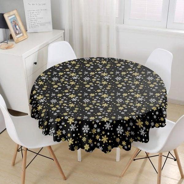 Snowflake Tablecloth|Winter Trend Round Table Linen|Housewarming Xmas Kitchen Decor|Geometric Tablecloth|Circle Design Xmas Tablecloth