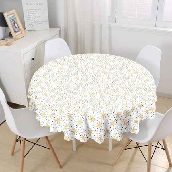 Snowflake Tablecloth|Winter Trend Round Table Linen|Special Design Xmas Kitchen Decor|Geometric Tablecloth|Circle Design Xmas Tablecloth