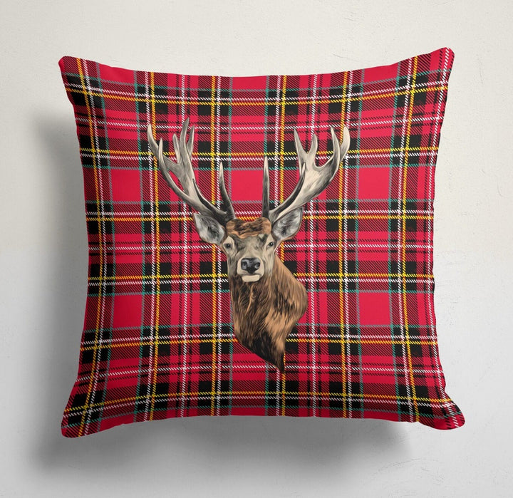 Christmas Pillow Top|Checkered Xmas Deer Cushion Case|Decorative Buckhorn Pillow Case|Xmas Home Decor|Buffalo Plaid Pillow|Winter Pillow Top