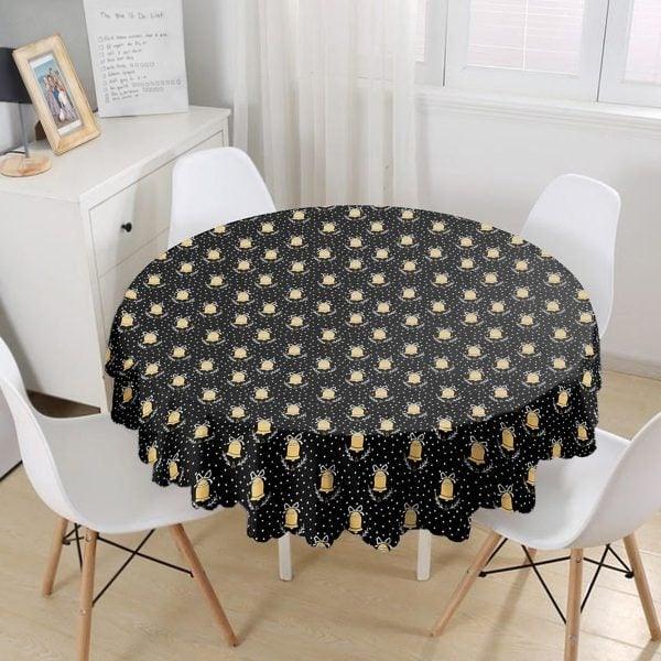 Winter Trend Tablecloth|Round Gift Box and Bell Print Table Linen|Housewarming Xmas Kitchen Decor|Decorative Circle Christmas Tablecloth