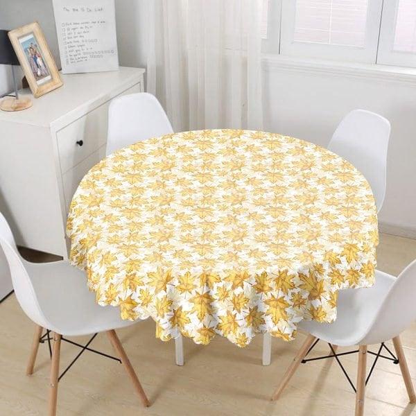 Fall Trend Tablecloth|Dry Leaves Print Round Table Linen|Housewarming Autumn Kitchen Decor|Cute Squirrel Tablecloth|Circle Fall Tablecloth