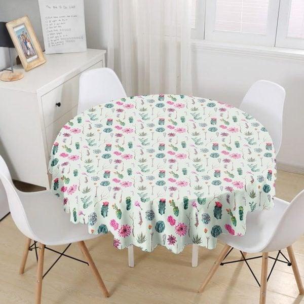 Cactus Tablecloth|Round Colorful Succulent Table Linen|Farmhouse Kitchen Decor|Decorative Cactus Table Top|Circle Cactus Print Tablecloth