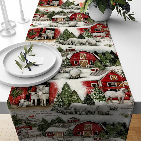 Winter Trend Table Runners|Snow, Houses and Trees Table Decor|Snowman Table Runner|Christmas Home Decor|Pine Tree and Sheep Print Tablecloth