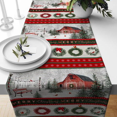 Winter Trend Table Runners|Snow, Houses and Trees Table Decor|Snowman Table Runner|Christmas Home Decor|Pine Tree and Sheep Print Tablecloth