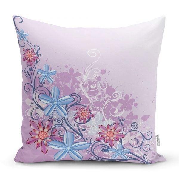 Floral Pillow Cover|Summer Trend Cushion Case|Decorative Purple White Throw Pillow Top|Floral Cushion Cover|Farmhouse Living Room Pillow Top