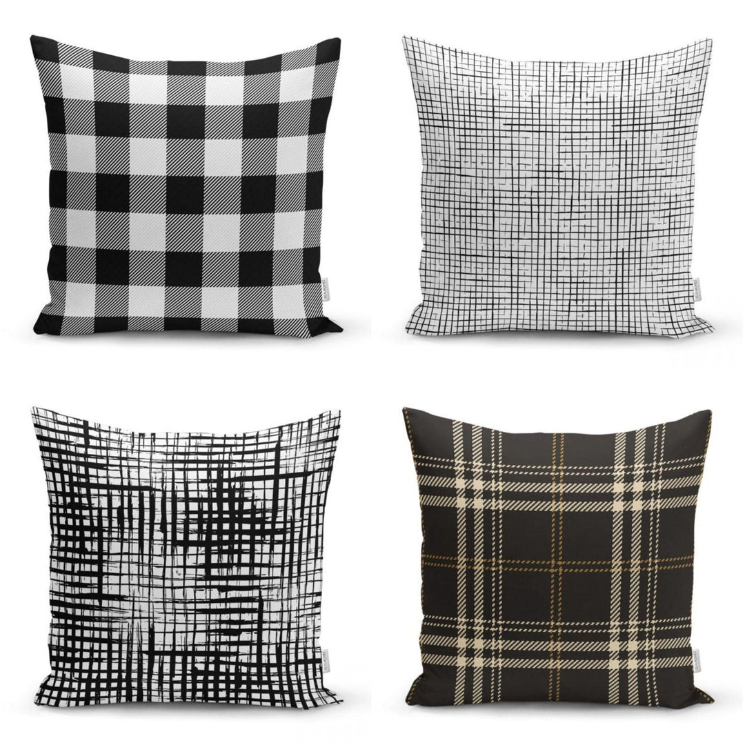 Plaid Pillow Cover|Checkered Black White Pillow Case|Abstract Geometric Cushion Cover|Decorative Pillow Case|Modern Style Authentic Pillow