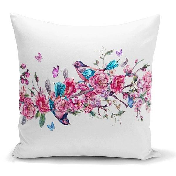 Floral Pillow Cover|Summer Trend Cushion Case|Decorative Flower and Bird Throw Pillow Top|Floral Cushion Cover|Farmhouse Living Room Pillow