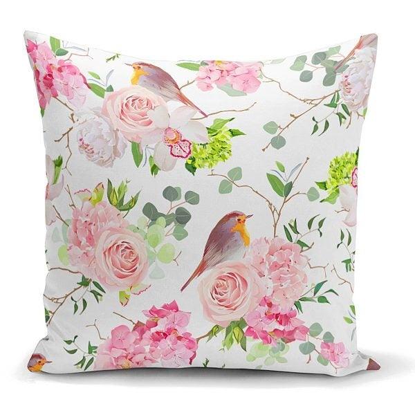 Floral Pillow Cover|Summer Trend Cushion Case|Decorative Flower and Bird Throw Pillow Top|Floral Cushion Cover|Farmhouse Living Room Pillow