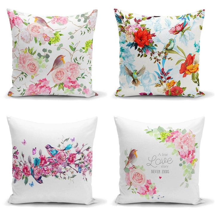 Floral Pillow Cover|Summer Trend Cushion Case|Decorative Flower and Bird Throw Pillow Top|Floral Cushion Cover|Farmhouse Living Room Pillow