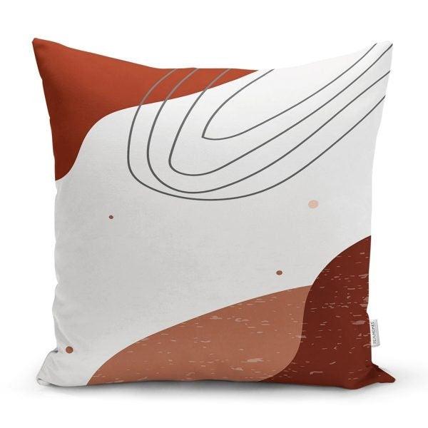 Abstract Pillow Cover|Onedraw Brown White Pillow Case|Flower, Moon and Mountain Themed Cushion Cover|Decorative Pillow Case|Authentic Pillow