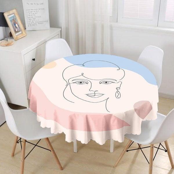 Onedraw Tablecloth|Woman Face Print Round Table Linen|Farmhouse Kitchen Decor|Decorative Abstract Table Top|Modern Style Circle Table Top