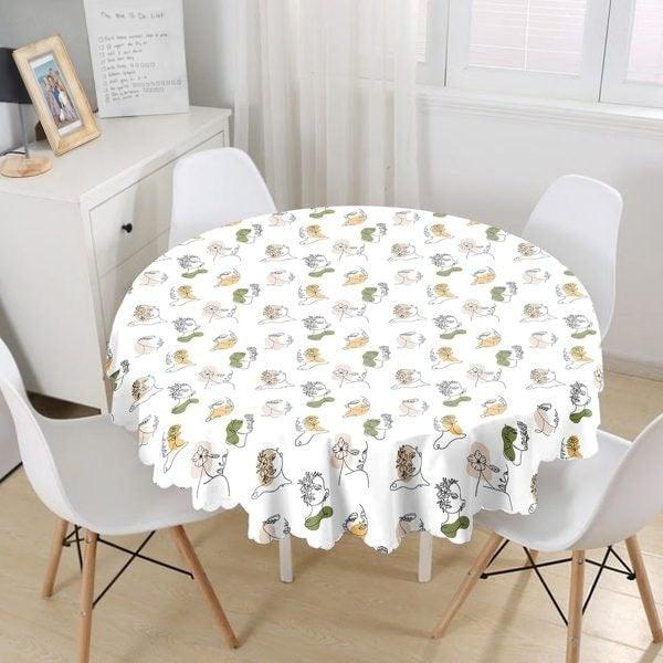 Onedraw Tablecloth|Beautiful Woman Face Round Table Linen|Farmhouse Kitchen Decor|Decorative Abstract Table Top|Modern Circle Tablecloth