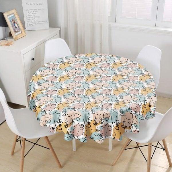 Onedraw Tablecloth|Beautiful Woman Face Round Table Linen|Farmhouse Kitchen Decor|Decorative Abstract Table Top|Modern Circle Tablecloth