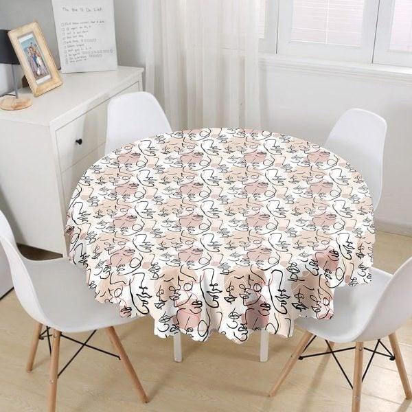 Onedraw Tablecloth|Beautiful Woman Face Round Table Linen|Farmhouse Kitchen Decor|Decorative Abstract Table Top|Modern Circle Tablecloth