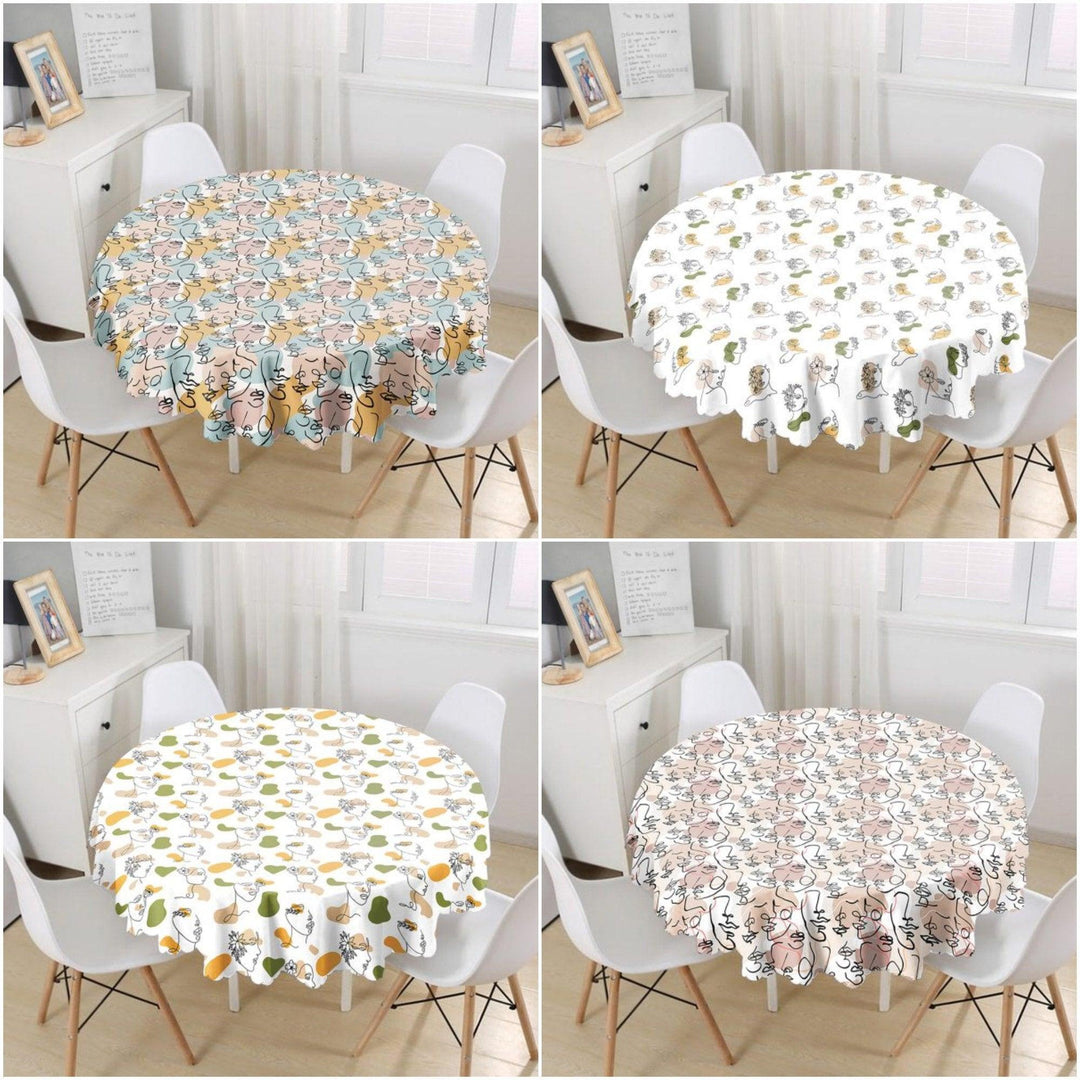 Onedraw Tablecloth|Beautiful Woman Face Round Table Linen|Farmhouse Kitchen Decor|Decorative Abstract Table Top|Modern Circle Tablecloth