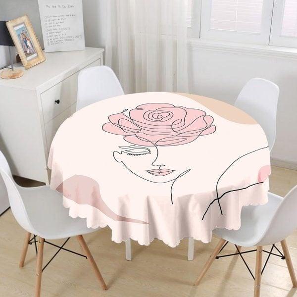 Onedraw Tablecloth|Abstract Flower Print Round Table Linen|Farmhouse Kitchen Decor|Decorative Abstract Table Top|Daisy and Rose Tablecloth