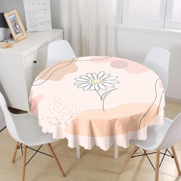 Onedraw Tablecloth|Abstract Flower Print Round Table Linen|Farmhouse Kitchen Decor|Decorative Abstract Table Top|Daisy and Rose Tablecloth