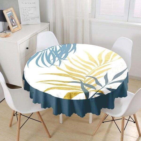 Abstract Tablecloth|Leaf Drawings Print Round Table Linen|Farmhouse Kitchen Decor|Decorative Abstract Table Top|Modern Circle Tablecloth