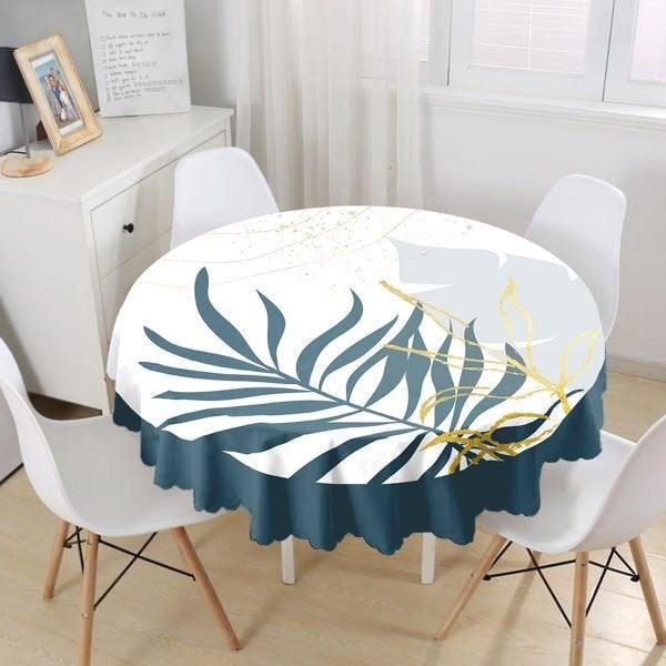 Abstract Tablecloth|Leaf Drawings Print Round Table Linen|Farmhouse Kitchen Decor|Decorative Abstract Table Top|Modern Circle Tablecloth