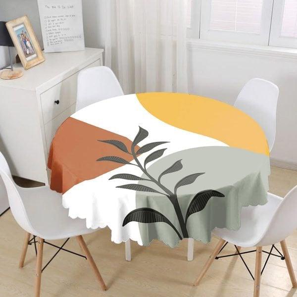 Abstract Tablecloth|Leaf Drawings Print Round Table Linen|Farmhouse Kitchen Decor|Decorative Abstract Table Top|Modern Circle Tablecloth