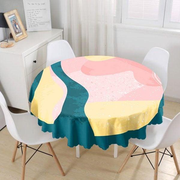 Abstract Tablecloth|Abstract Drawings Round Table Linen|Farmhouse Kitchen Decor|Decorative Abstract Table Cover|Modern Style Circle Table