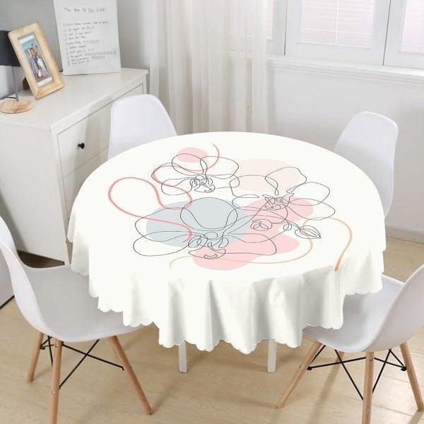 Onedraw Tablecloth|Abstract Flower and Leaves Round Table Linen|Farmhouse Kitchen Decor|Round Shapes Print Table Top|Circle Abstract Table