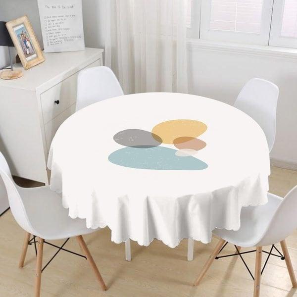 Onedraw Tablecloth|Abstract Flower and Leaves Round Table Linen|Farmhouse Kitchen Decor|Round Shapes Print Table Top|Circle Abstract Table