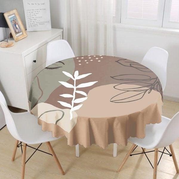 Abstract Tablecloth|Leaf and Tree Drawings Print Round Table Linen|Farmhouse Kitchen Decor|Decorative Abstract Table Top|Circle Tablecloth