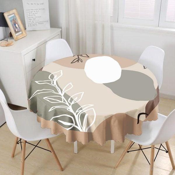 Abstract Tablecloth|Leaf and Tree Drawings Print Round Table Linen|Farmhouse Kitchen Decor|Decorative Abstract Table Top|Circle Tablecloth