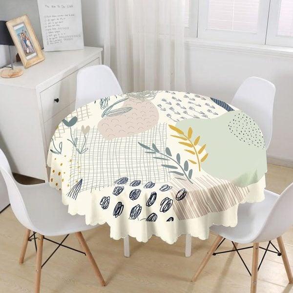 Abstract Tablecloth|Leaf and Tree Drawings Print Round Table Linen|Farmhouse Kitchen Decor|Decorative Abstract Table Top|Circle Tablecloth