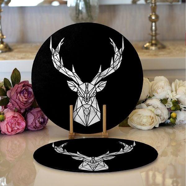 Christmas Placemat|Set of 2 Buckhorn Print Table Mat|Winter Trend Round American Service Dining Underplate|Farmhouse Style Xmas Deer Coaster