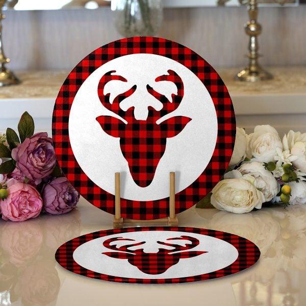 Christmas Placemat|Set of 2 Buckhorn Supla Table Mat|Winter Trend Round American Service Dining Underplate|Farmhouse Style Winter Coasters