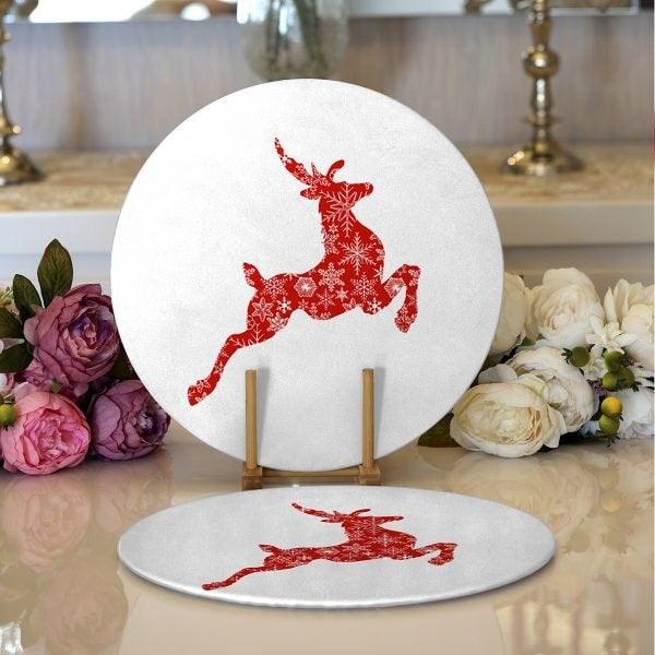 Christmas Placemat|Set of 2 Xmas Deer Supla Table Mat|Winter Trend Round American Service Dining Underplate|Farmhouse Style Winter Coasters