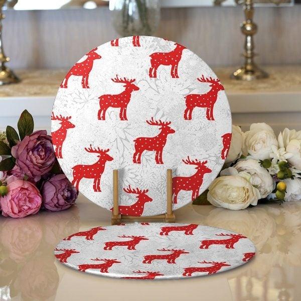 Christmas Placemat|Set of 2 Xmas Deer Supla Table Mat|Winter Trend Round American Service Dining Underplate|Farmhouse Style Winter Coasters