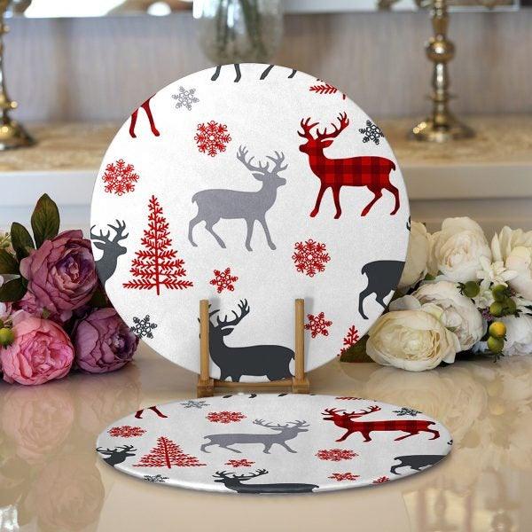 Christmas Placemat|Set of 2 Xmas Themed Supla Table Mat|Winter Trend Round American Service Dining Underplate|Farmhouse Winter Coasters