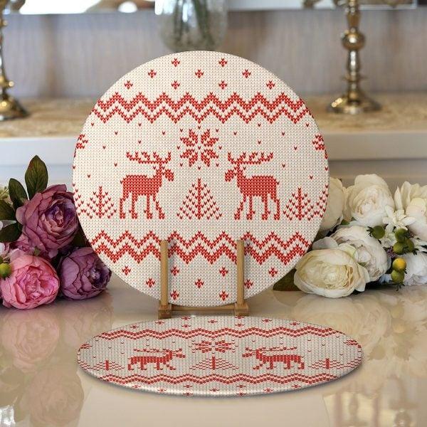 Christmas Placemat|Set of 2 Xmas Themed Supla Table Mat|Winter Trend Round American Service Dining Underplate|Farmhouse Winter Coasters