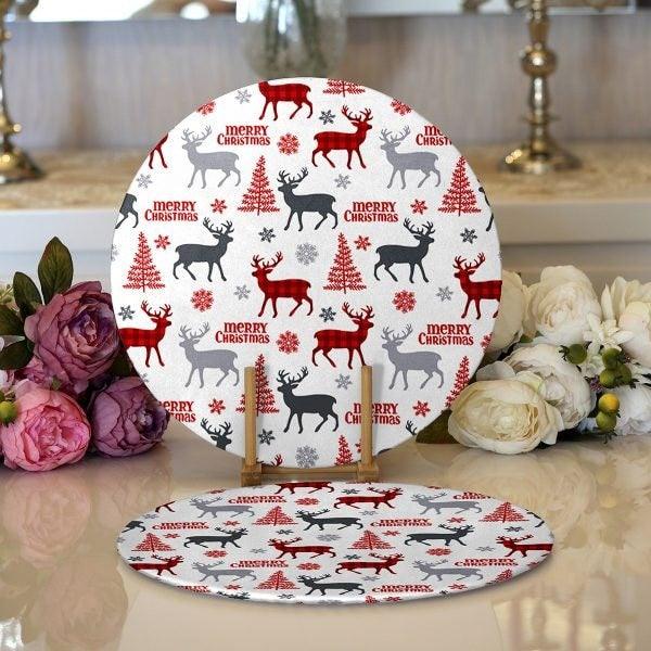 Christmas Placemat|Set of 2 Xmas Themed Supla Table Mat|Winter Trend Round American Service Dining Underplate|Farmhouse Winter Coasters