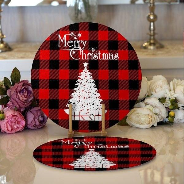 Christmas Placemat|Set of 2 Merry Xmas Supla Table Mat|Winter Trend Round American Service Dining Underplate|Farmhouse Winter Coasters