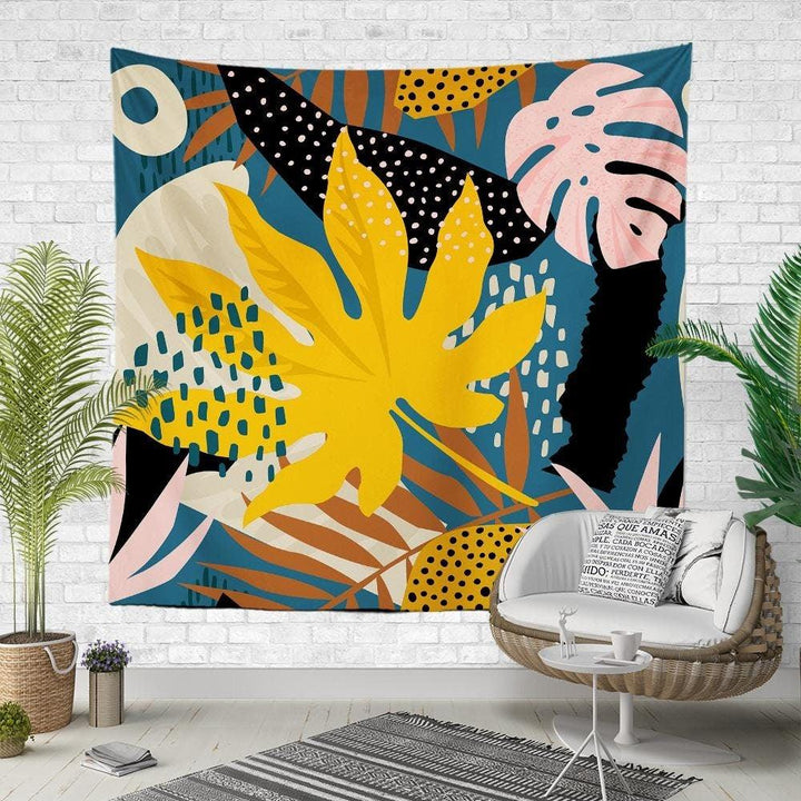 Tropical Leaves Wall Tapestry|Leaf Drawing Wall Hanging Art Decor|Housewarming Square Fabric Wall Art|Decorative Colorful Plants Tapestry